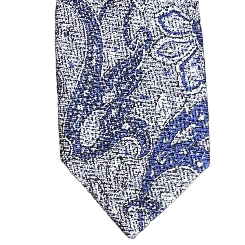 NWT Michael Kors Blue Off White Paisley Print Necktie Wool Lane Preppy Designer